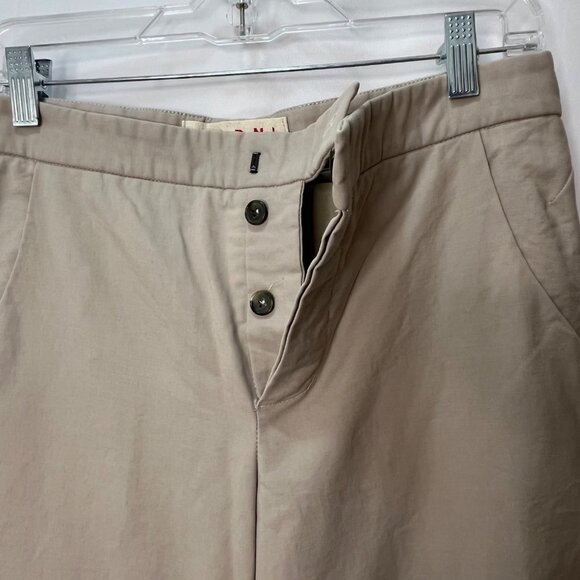 MARNI Button Fly Flat Front Wide Leg Cotton Khaki Chino Pants Pockets IT 42 US 6 - Picture 6 of 10